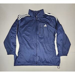 Adidas Jacket Mens 2XL. Blue Hooded Lined Polyester Y2K‎ Windbreaker Longsleeve